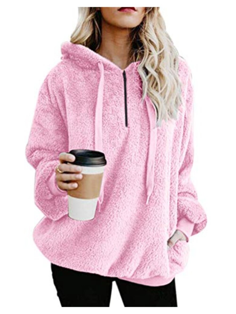 Women's Fuzzy Sherpa Pullover Hoodie Sweatshirt Fleece Long Sleeve